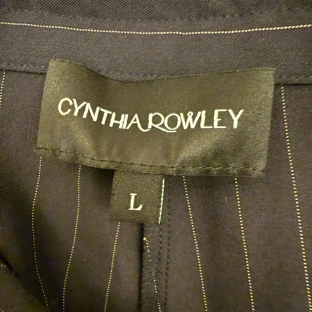 Cynthia Rowley Blue Pinstripe Cargo Dress Pants with Gold Details - Picture 2 of 6